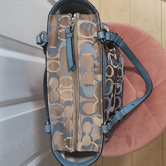 Coach F13762 Blue and Tan Signature Gallery Canvas Tote - Picture 7 of 13